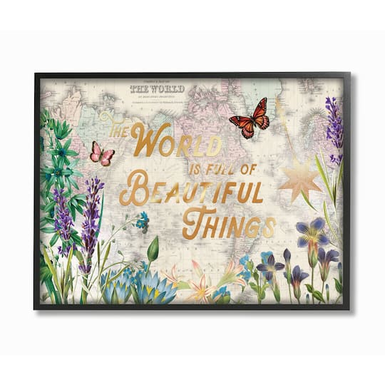 Stupell Industries Beautiful Things Floral Map Framed Wall Art